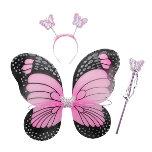 ZESTAW MOTYLEK CZARNO-JASNORÓŻOWY 3el
