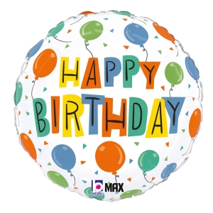BALON GRABO HAPPY BIRTHDAY BALONY KOLOROWO-BIAŁY 18'' 46cm