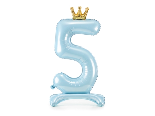 BALON PD CYFRA 5 STOJĄCY KORONA BŁĘKITNY 33'' 84cm