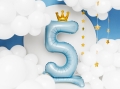 BALON PD CYFRA 5 STOJĄCY KORONA BŁĘKITNY 33'' 84cm