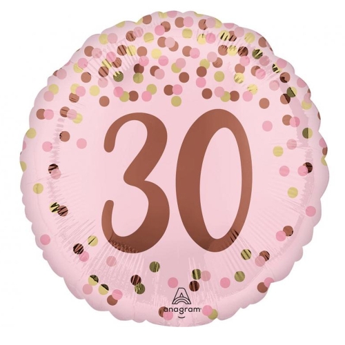 BALON ANAGRAM 30 URODZINY GROSZKI RÓŻOWY 18" 46cm