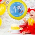BALON GODAN ROCZEK STO LAT KICIA KOCIA NIEBIESKO-ŻÓŁTY 18'' 46cm