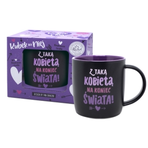 KUBEK Z TAKĄ KOBIETĄ NA KONIEC ŚWIATA CZARNY 350ml