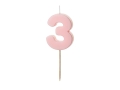ŚWIECZKA CYFRA 3 PASTEL RÓŻOWA 5,5cm