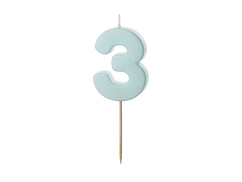 ŚWIECZKA CYFRA 3 PASTEL TURKUSOWA 5,5cm