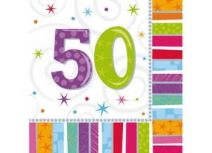 SERWETKI 50 URODZINY KOLOROWE 16 szt.