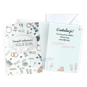 KARTKA ŚLUBNA SAMYCH CUDOWNOŚCI Z OKAZJI ŚLUBU BIAŁA 17x12cm