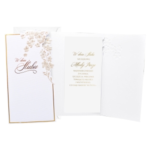 KARTKA ŚLUBNA W DNIU ŚLUBU KWIATY BIAŁA 21,5x11cm