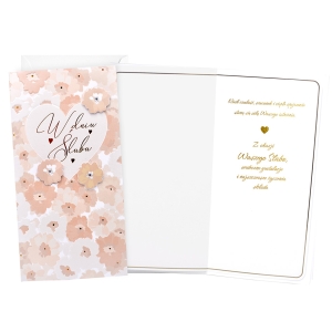 KARTKA ŚLUBNA W DNIU ŚLUBU KWIATY JASNORÓŻOWA 21,5x11cm
