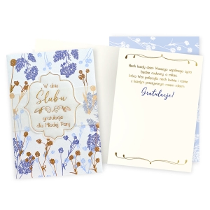 KARTKA ŚLUBNA W DNIU ŚLUBU KWIATY BŁĘKITNA 17x12cm
