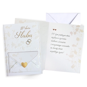 KARTKA ŚLUBNA W DNIU ŚLUBU KWIATY KOPERTA BIAŁA 17x12cm