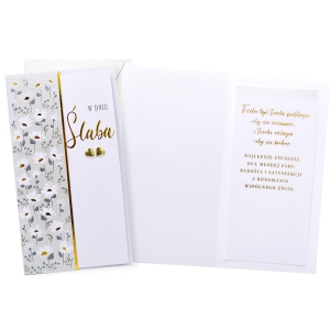 KARTKA ŚLUBNA W DNIU ŚLUBU KWIATY STOKROTKI BIAŁA 21,5x11cm