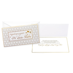 KARTKA ŚLUBNA W DNIU ŚLUBU NAJPIĘKNIEJSZE ŻYCZENIA BIAŁA 21,5x11cm