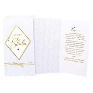 KARTKA ŚLUBNA W DNIU ŚLUBU ROMB BIAŁA 21,5x11cm