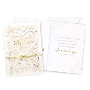 KARTKA ŚLUBNA W DNIU ŚLUBU RÓŻYCZKI KREMOWA 17x12cm