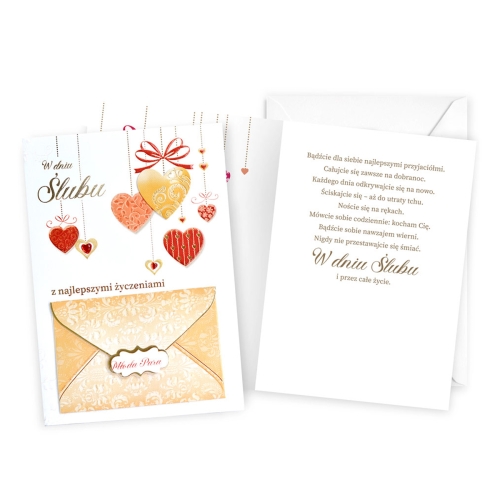KARTKA ŚLUBNA W DNIU ŚLUBU SERCA KOPERTA 17x12cm