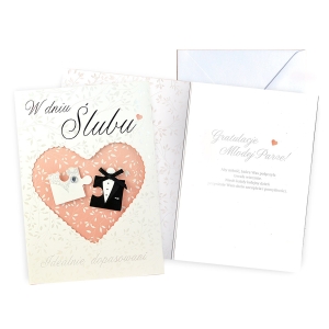 KARTKA ŚLUBNA W DNIU ŚLUBU SERCE PUZZELKI BIAŁA 17x12cm