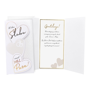 KARTKA ŚLUBNA W DNIU ŚLUBU WIWAT MŁODA PARA BIAŁA 21,5x11cm