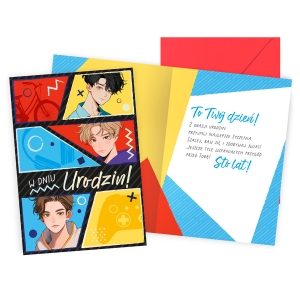 KARTKA URODZINOWA CHŁOPCY RYSUNKOWI KOLOROWA 17x12cm