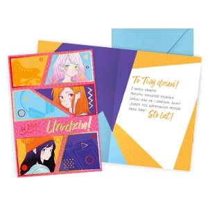 KARTKA URODZINOWA DZIEWCZYNY RYSUNKOWE KOLOROWA 17x12cm