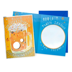 KARTKA URODZINOWA KUFEL PIWA LUSTRO ŻÓŁTA 17x12cm