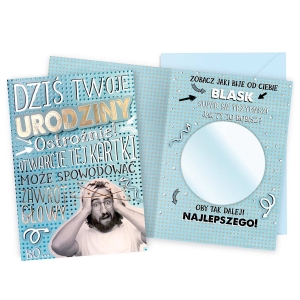 KARTKA URODZINOWA OSTROŻNIE BŁĘKITNA 17x12cm