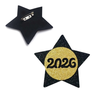 PRZYPINKA GWIAZDKA 2026 PIANKOWA CZARNO-ZŁOTA 7,5cm