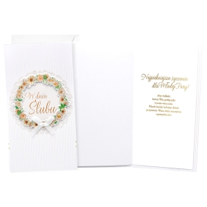 KARTKA ŚLUBNA W DNIU ŚLUBU WIENIEC PASKI BIAŁA 21,5x11cm