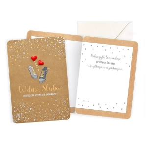 KARTKA ŚLUBNA W DNIU ŚLUBU TENISÓWKI BRĄZOWA 17x12cm