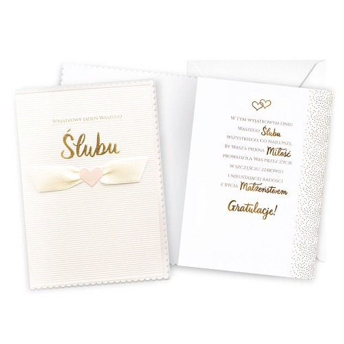KARTKA ŚLUBNA WYJĄTKOWY DZIEŃ SERCE BIAŁA 17x12cm