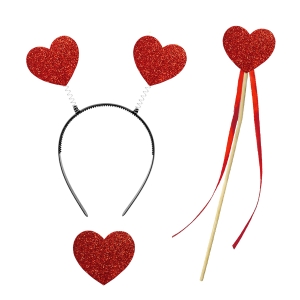 ZESTAW SERCE BROKAT CZERWONY 3el