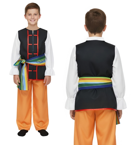 STRÓJ ŁOWICZANIN CZARNO-POMARAŃCZOWY 146-158 4el