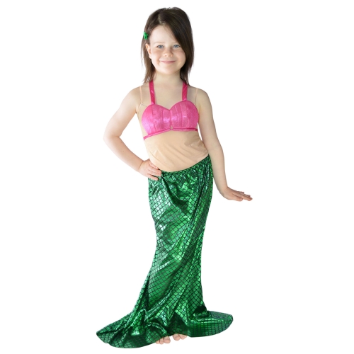 STRÓJ SUKIENKA SYRENKA RÓŻOWO-ZIELONA 120-130