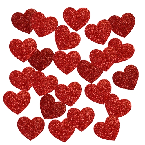ZESTAW SERCA MAŁE PIANKA BROKAT CZERWONE 4x3,5cm 24szt
