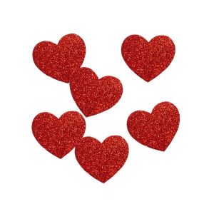 ZESTAW SERCA MAŁE PIANKA BROKAT CZERWONE 4x3,5cm 6szt