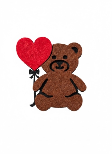 EMBLEMAT MIŚ Z BALONIKIEM SERCEM FILCOWA JASNOBRĄZOWY 6cm