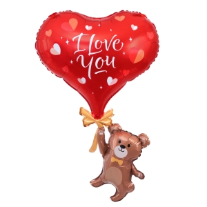 BALON PARTY PAL MIŚ Z SERCEM I LOVE YOU CZERWONO-BRĄZOWY 27'' 69cm