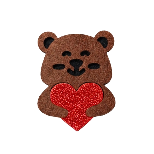 EMBLEMAT MIŚ Z SERCEM FILC-PIANKA JASNOBRĄZOWY 6x5cm