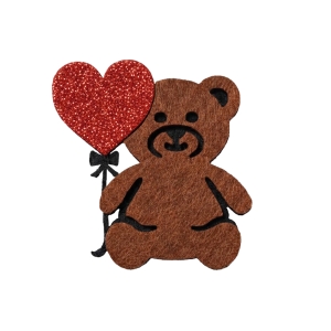 EMBLEMAT MIŚ Z BALONIKIEM SERCEM FILC-PIANKA JASNOBRĄZOWY 6cm
