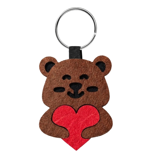 BRELOK MIŚ Z SERCEM FILCOWA JASNOBRĄZOWA 6cm