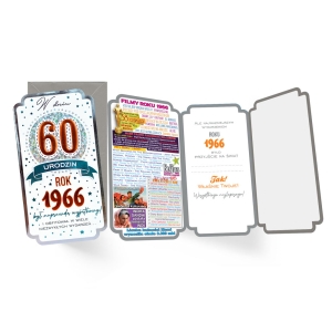 KARTKA 60 URODZINY ROK 1966 SREBRNO-MIEDZIANA 21,5x11cm