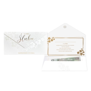 KOPERTA ŚLUBNA W DNIU ŚLUBU KWIATY BIAŁA 20x10,5cm
