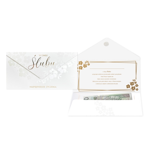 KOPERTA ŚLUBNA W DNIU ŚLUBU KWIATY BIAŁA 20x10,5cm