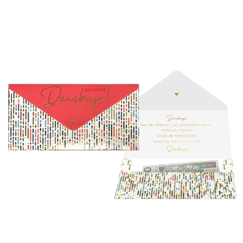 KOPERTA PODARUNKOWA SZCZERZE DZIĘKUJĘ BIAŁO-CZERWONA 20x10,5cm