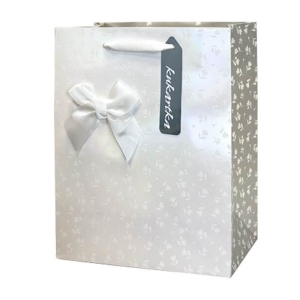 TOREBKA PREZENTOWA KWIATKI KOKARDA OPALIZUJĄCA BIAŁA 32x26cm