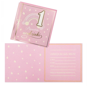 ZAPROSZENIA ROCZEK TĘCZA GWIAZDKI RÓŻOWE 5szt