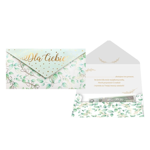 KOPERTA PODARUNKOWA DLA CIEBIE LISTKI GROSZKI BIAŁA 20x10,5cm