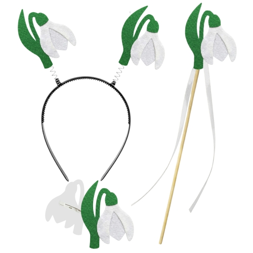 ZESTAW KWIATEK PRZEBIŚNIEG FILCOWY BIAŁO-ZIELONY 3el