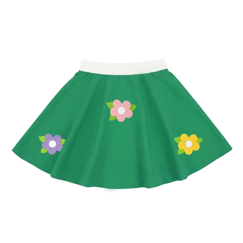SPÓDNICZKA KWIATKI PONGEE CIEMNOZIELONA S/M