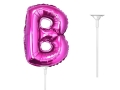 BALON LITERA B RÓŻOWY 14'' 36cm + PATYK